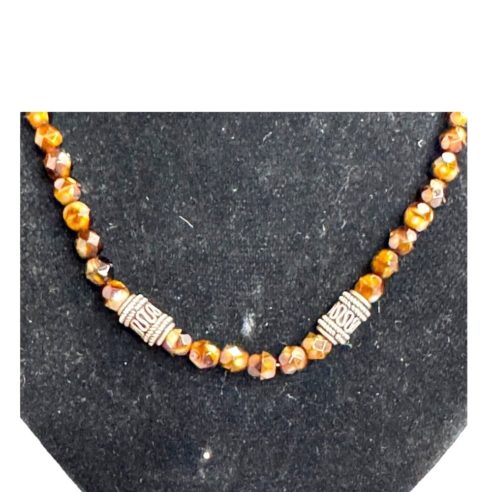 Vintage Tigers Eye Faceted Beads Gemstone Beaded Necklace Heart Toggle Clasp